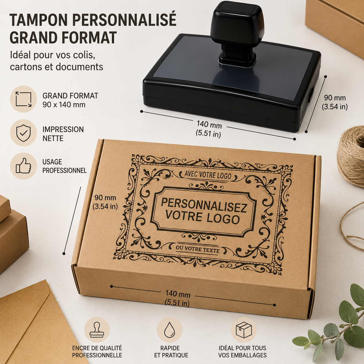 Tampon XXL Personnalisé avec Votre Logo – Idéal pour Colis, Cartons, Documents et Emballages