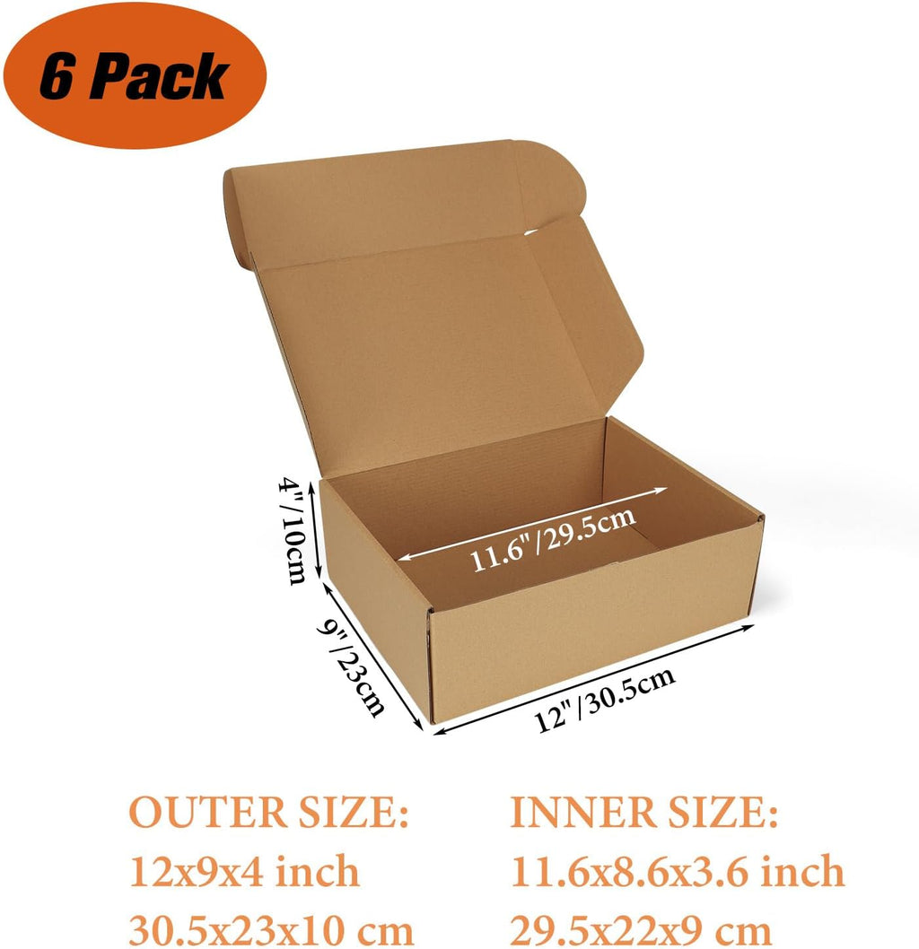 Lot De 6 Moyenne Boîte Carton D'Expédition 30,5X22,9X10,2Cm, Boîtes Postales Pour L'Emballage Des Petites Entreprises, Carton De Livraison Pliable Pour Expédition Postale, Marron
