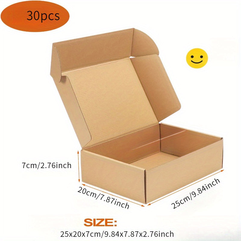 30 boîtes de courrier à fermeture à rabat marron (25x20x7 cm / 9,84x7,87x2,76 pouces) - Boîtes d'expédition à rabat pour petites entreprises, emballage cadeau et envoi de présents